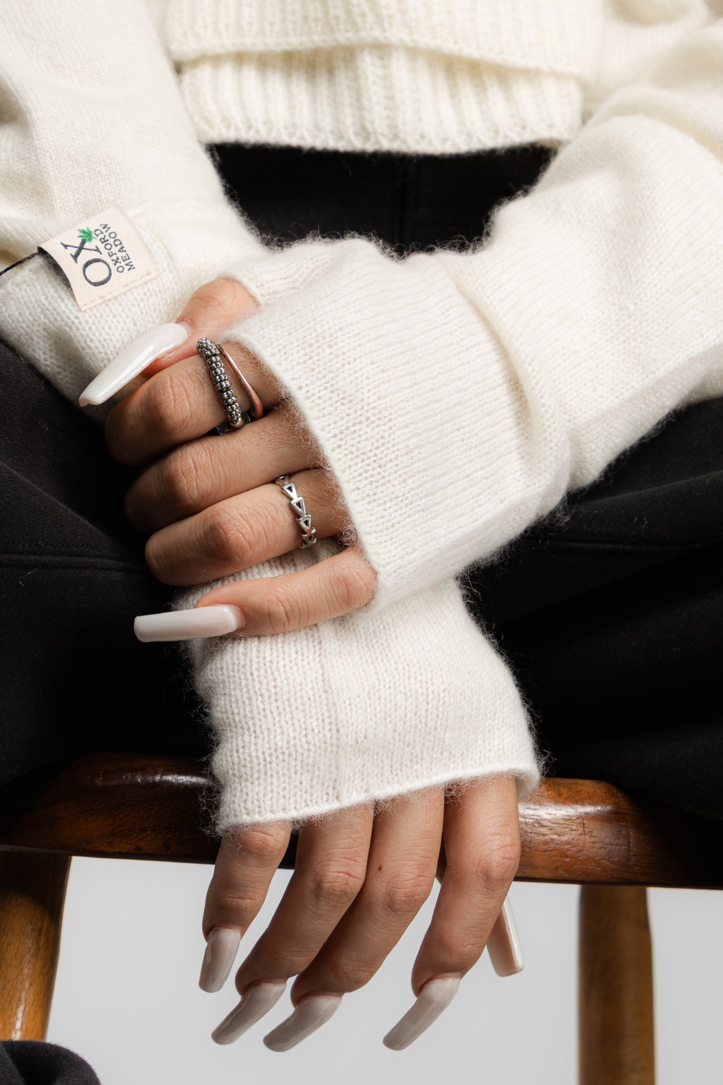 The Ox Haven Fingerless Gloves Cream Long Unisex