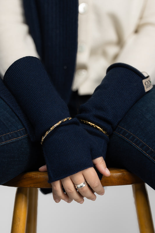 The Ox Haven Fingerless Gloves Navy Long Unisex